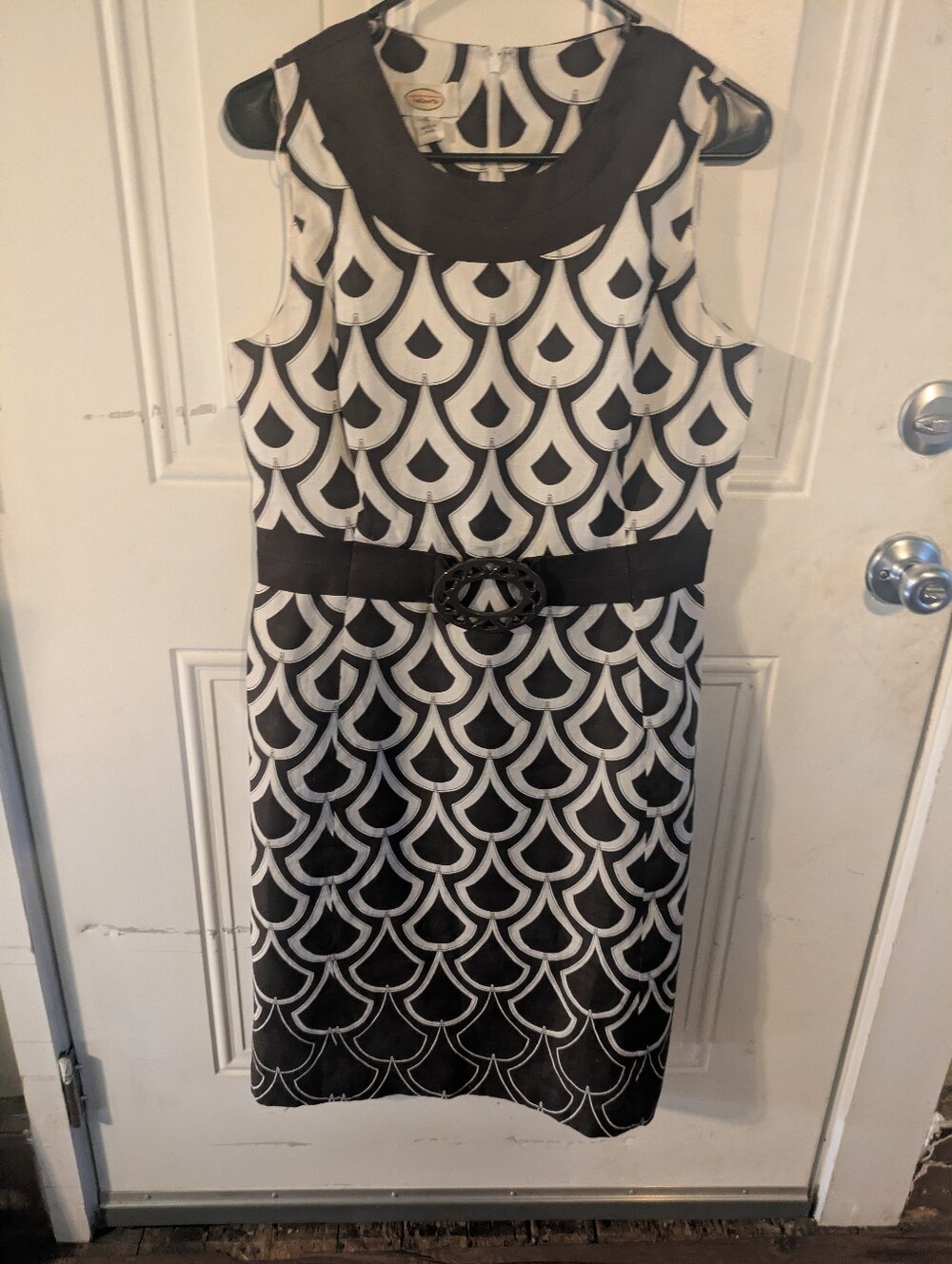 Talbots Women's Black & White Geometric Print Sleeveless Fit & Flare Dress